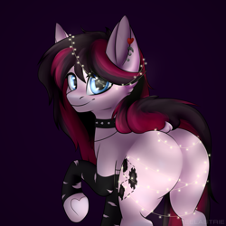 Size: 4000x4000 | Tagged: safe, artist:teelastrie, derpibooru import, oc, oc only, oc:xena ferrer, earth pony, pony, absurd resolution, butt, collar, commission, ear piercing, earring, female, holiday, jewelry, looking at you, looking back, looking back at you, mare, piercing, smiling, solo, ych result