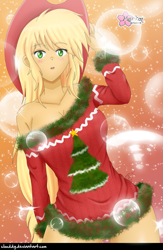 Size: 813x1249 | Tagged: safe, artist:clouddg, derpibooru import, applejack, equestria girls, adorasexy, applerack, blushing, breasts, christmas, cleavage, cute, freckles, holiday, sexy, shoulder freckles, solo, ugly christmas sweater
