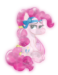 Size: 6200x8006 | Tagged: safe, artist:lincolnbrewsterfan, derpibooru exclusive, derpibooru import, part of a set, pinkie pie, crystal pony, earth pony, pony, absurd resolution, alternate hairstyle, bow, crystallized, crystallized pony, female, hair bow, hairband, mare, no base, simple background, sitting, smiling at you, solo, tail band, transparent background
