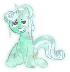 Size: 6776x7038 | Tagged: safe, artist:lincolnbrewsterfan, derpibooru exclusive, derpibooru import, lyra heartstrings, crystal pony, pony, unicorn, absurd resolution, alternate hairstyle, belly button, bow, crystallized, crystallized pony, dock, ear piercing, earring, female, hair bow, hairband, jewelry, mare, no base, piercing, simple background, sitting, smiling at you, solo, transparent background