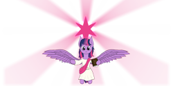 Size: 3840x1915 | Tagged: safe, artist:mlpfimguy, artist:wapamario63, twilight sparkle, twilight sparkle (alicorn), alicorn, pony, book, clothes, cutie mark, female, glowing horn, mare, metaphor, simple background, solo, spread wings, torn book, transparent background, underhoof