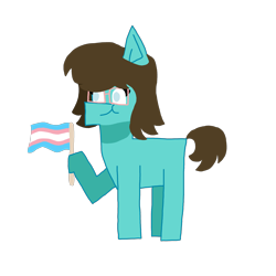 Size: 7000x7000 | Tagged: safe, alternate version, artist:switcharoo, derpibooru exclusive, derpibooru import, oc, oc only, oc:switcharoo, earth pony, pony, 2021 community collab, coming out, derpibooru community collaboration, earth pony oc, flag, glasses, happy, hoof hold, male to female, pride, pride flag, rule 63, simple background, transgender, transgender pride flag, transparent background