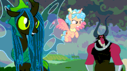 Size: 1280x720 | Tagged: safe, derpibooru import, edit, edited screencap, screencap, cozy glow, lord tirek, queen chrysalis, alicorn, centaur, changeling, changeling queen, pony, robot, the ending of the end, alicornified, animated, autobot, cozycorn, crossover, drift (autobot), female, filly, grimlock, male, race swap, sideswipe, strongarm, transformers, transformers robots in disguise (2015), windblade