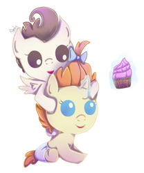 Size: 1024x1231 | Tagged: safe, artist:nnaly, derpibooru import, pound cake, pumpkin cake, pegasus, pony, unicorn, baby, baby pony, brother and sister, cake twins, colt, cupcake, cute, diaper, female, filly, food, magic, male, siblings, simple background, telekinesis, transparent background, twins