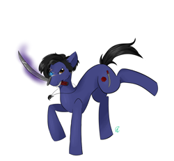 Size: 5200x4800 | Tagged: safe, artist:cynfularts, derpibooru import, oc, oc only, earth pony, pony, commission, dice, katana, looking at you, mouth hold, simple background, solo, sword, weapon, white background