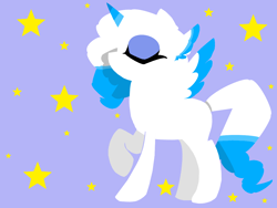 Size: 1200x900 | Tagged: safe, artist:amgiwolf, derpibooru import, oc, oc only, alicorn, pony, alicorn oc, eyelashes, eyes closed, horn, raised hoof, solo, stars, two toned wings, wings