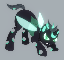 Size: 2195x2071 | Tagged: safe, artist:apple joy, derpibooru import, oc, oc only, oc:el kemic, changeling, ass up, green changeling, looking at you, simple background