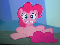 Size: 3264x2448 | Tagged: safe, artist:hubfanlover678, pinkie pie, earth pony, pony, featureless crotch, fell down, laying on ground, looking at you, scared, solo, spread legs