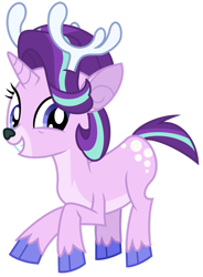 Size: 1024x1394 | Tagged: safe, artist:emeraldblast63, derpibooru import, starlight glimmer, deer, reindeer, grin, reindeerified, simple background, smiling, species swap, transparent background