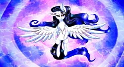 Size: 2200x1200 | Tagged: safe, artist:minelvi, derpibooru import, oc, oc only, pegasus, pony, abstract background, chest fluff, ear piercing, earring, eyelashes, heterochromia, jewelry, pegasus oc, piercing, solo, spread wings, wings