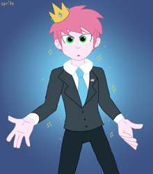 Size: 1291x1465 | Tagged: safe, artist:spritecranbirdie, derpibooru import, human, equestria girls, clothes, crown, humanized, inside joke, jewelry, male, regalia, solo, technoblade, youtube