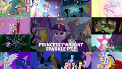 Size: 1960x1103 | Tagged: safe, derpibooru import, edit, edited screencap, editor:quoterific, screencap, applejack, discord, fluttershy, nightmare moon, pinkie pie, princess celestia, rainbow dash, rarity, spike, twilight sparkle, twilight sparkle (alicorn), alicorn, cragadile, crocodile, dragon, earth pony, pegasus, pony, unicorn, princess twilight sparkle (episode), big crown thingy, black vine, element of generosity, element of honesty, element of kindness, element of laughter, element of loyalty, element of magic, elements of harmony, jewelry, mane six, mystery box of plot importance, regalia, scepter, sunglasses, tree of harmony, twilight scepter, twilight starburst