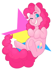 Size: 1024x1366 | Tagged: safe, artist:verikoira, derpibooru import, pinkie pie, earth pony, pony, female, mare, one eye closed, simple background, solo, stars, transparent background, wink