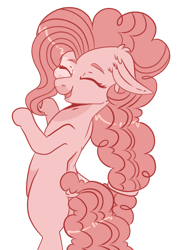 Size: 1280x1791 | Tagged: safe, artist:ocelly, derpibooru import, pinkie pie, earth pony, pony, alternate hairstyle, bipedal, eyes closed, limited palette, simple background, solo, transparent background