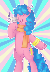 Size: 673x973 | Tagged: safe, artist:pigeorgien, derpibooru import, melody, earth pony, pony, g1, my little pony tales, bracelet, clothes, female, jewelry, mare, melody(mlp tales), microphone, mlptales, scarf, singing, solo