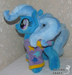 Size: 1024x1065 | Tagged: safe, artist:allunacraft, derpibooru import, trixie, alternate hairstyle, babysitter trixie, clothes, hoodie, plushie