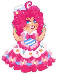 Size: 826x1067 | Tagged: safe, alternate version, artist:lonepuddingcup, derpibooru import, pinkie pie, human, bowtie, clothes, dress, female, gala dress, grin, hat, humanized, lipstick, smiling