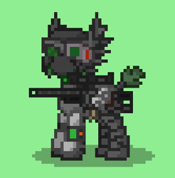 Size: 333x338 | Tagged: safe, derpibooru import, oc, oc:nettea, pegasus, pony, armor, ashes town, green background, gun, pegasus oc, pipbuck, power armor, rifle, simple background, sniper, sniper rifle, solo, weapon, wings