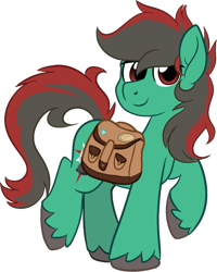 Size: 959x1200 | Tagged: safe, artist:binkyt11, derpibooru exclusive, derpibooru import, oc, oc only, oc:forest farseer, earth pony, 2021 community collab, bag, balancing, derpibooru community collaboration, looking at you, male, raised hoof, saddle bag, simple background, solo, stallion, transparent background, unshorn fetlocks