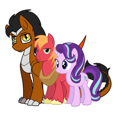 Size: 1973x1868 | Tagged: safe, artist:cornelia_nelson, artist:walrusinc, artist:zacatron94, derpibooru import, edit, big macintosh, starlight glimmer, oc, oc:draco k-night blaze, dracony, dragon, hybrid, kirin, pony, simple background, size comparison, transparent background