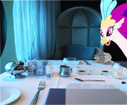 Size: 1280x1057 | Tagged: safe, artist:oceanrailroader, derpibooru import, queen novo, fish, hippogriff, my little pony: the movie, irl, photo, silverware, table