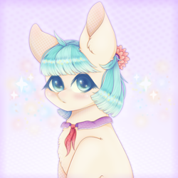 Size: 1300x1300 | Tagged: safe, artist:saltyvity, derpibooru import, coco pommel, earth pony, pony, female, looking at you, mare, solo, sparkles