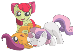 Size: 5016x3541 | Tagged: safe, artist:db, derpibooru import, apple bloom, scootaloo, sweetie belle, playfight, playing, simple background, transparent background