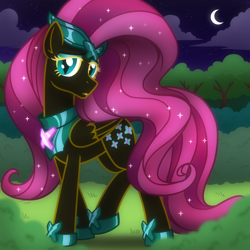 Size: 2048x2048 | Tagged: safe, artist:whitequartztheartist, derpibooru import, fluttershy, pegasus, pony, female, gameloft, gameloft interpretation, mare, night, nightmare fluttershy, nightmarified, solo