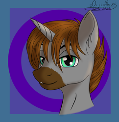 Size: 2000x2056 | Tagged: safe, artist:di-ji-hooves, derpibooru import, oc, oc:sergeyworld, alicorn, pony, arts and crafts, brony, bust, character, commission, male, portrait