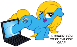 Size: 1280x790 | Tagged: safe, artist:furrgroup, derpibooru import, oc, oc:internet explorer, pony, ask internet explorer, browser ponies, computer, internet explorer, laptop computer, solo