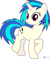 Size: 4000x4710 | Tagged: safe, alternate version, artist:parclytaxel, derpibooru import, dj pon-3, vinyl scratch, pony, unicorn, .svg available, absurd resolution, female, looking at you, mare, missing accessory, raised hoof, simple background, smiling, solo, transparent background, trotcon, trotcon online, vector