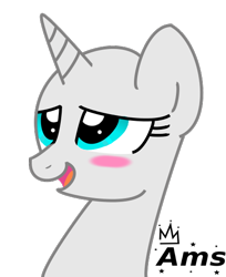 Size: 462x567 | Tagged: safe, artist:amgiwolf, derpibooru import, oc, oc only, pony, unicorn, bald, base, blush sticker, blushing, bust, eyelashes, horn, open mouth, simple background, smiling, solo, transparent background, unicorn oc