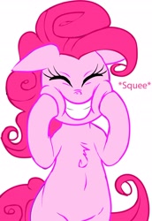 Size: 2246x3269 | Tagged: safe, derpibooru import, pinkie pie, earth pony, pony, bipedal, cheek squish, chest fluff, cute, diapinkes, digital art, eyes closed, floppy ears, high res, simple background, smiling, solo, squee, squishy cheeks, white background