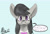 Size: 1595x1080 | Tagged: safe, artist:aliceg, octavia melody, earth pony, pony, gorgoalice daily pony, big ears, black mane, blue background, blushing, bowtie, bust, dialogue, ears, female, gray coat, looking at you, mare, meta, pink bowtie, portrait, purple eyes, signature, simple background, solo, text