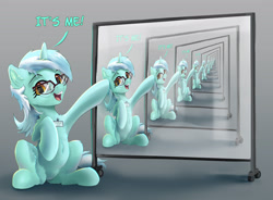 Size: 3205x2354 | Tagged: safe, artist:xbi edits, derpibooru import, edit, lyra heartstrings, pony, unicorn, dialogue, droste effect, glasses, gradient background, inception, looking at you, recursion, sitting, whiteboard