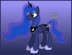 Size: 3840x2930 | Tagged: safe, artist:byteslice, derpibooru import, princess luna, alicorn, pony, .svg available, female, folded wings, gradient background, mare, smiling, solo, standing, svg, tiny butt, vector, wings