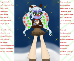 Size: 4000x3264 | Tagged: safe, artist:blazingdazzlingdusk, derpibooru import, sugarcoat, equestria girls, antlers, blushing, christmas, christmas lights, clothes, costume, crossed arms, cute, holiday, rudolph nose, rudolph the red nosed reindeer, solo, sugarcute, text, unamused