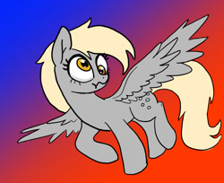 Size: 900x733 | Tagged: safe, artist:slamjam, derpibooru import, derpy hooves, pegasus, pony, cutie mark, female, golden eyes, gradient background, gray coat, mare, scrunchy face, solo, wings, yellow mane, yellow tail