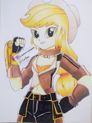 Size: 3120x4160 | Tagged: safe, artist:crydevi, derpibooru import, applejack, equestria girls, appleyang, clothes, cosplay, costume, cute, jackabetes, rwby, solo, traditional art, yang xiao long