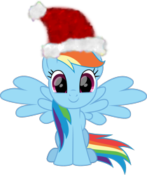 Size: 1350x1608 | Tagged: safe, artist:lincolnbrewsterfan, derpibooru exclusive, derpibooru import, part of a set, rainbow dash, pegasus, pony, .svg available, christmas, cute, dashabetes, happy, hat, holiday, inkscape, lincolnbrewsterfan is trying to murder us, lincolnbrewsterfan's christmas ponies, looking at you, santa hat, simple background, sitting, smiling at you, solo, spread wings, svg, transparent background, vector, weapons-grade cute, wings, winter