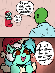 Size: 3050x4000 | Tagged: safe, artist:witchtaunter, lyra heartstrings, oc, oc:anon, human, pony, unicorn, christmas, christmas stocking, comic, cute, featured image, female, hat, high res, holiday, human male, l.u.l.s., lyrabetes, male, mare, santa hat, speech bubble, star wars, vulgar