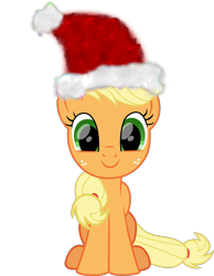 Size: 1159x1491 | Tagged: safe, artist:lincolnbrewsterfan, derpibooru exclusive, derpibooru import, part of a set, applejack, earth pony, pony, .svg available, christmas, cute, freckles, happy, hat, holiday, inkscape, jackabetes, lincolnbrewsterfan is trying to murder us, lincolnbrewsterfan's christmas ponies, looking at you, santa hat, simple background, sitting, smiling at you, solo, svg, transparent background, vector, weapons-grade cute, winter