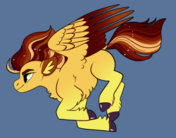 Size: 2800x2200 | Tagged: safe, artist:loryska, derpibooru import, oc, pegasus, pony, blue background, magical lesbian spawn, male, offspring, parent:spitfire, parent:sunset shimmer, simple background, solo, stallion