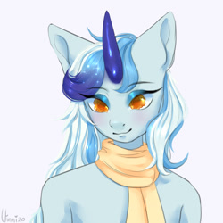 Size: 1131x1129 | Tagged: safe, artist:vinni, derpibooru import, oc, oc:saphir glitzern, unicorn, bust, clothes, portrait, scarf