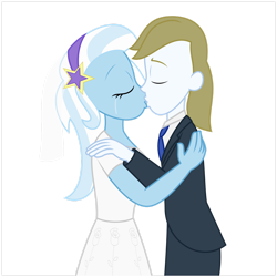 Size: 1600x1600 | Tagged: safe, artist:snap1994, derpibooru import, prince blueblood, trixie, equestria girls, bluetrix, clothes, crying, dress, equestria girls-ified, female, kissing, male, marriage, shipping, straight, tears of joy, wedding, wedding dress, wedding veil
