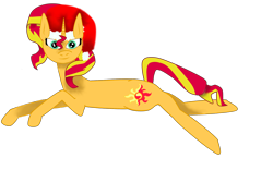 Size: 4000x2500 | Tagged: safe, altbooru exclusive, artist:havock, sunset shimmer, pony, unicorn, christmas, cutie mark, female, looking at you, lying down, mare, santa hat, simple background, smiling, transparent background, two toned mane, two toned tail