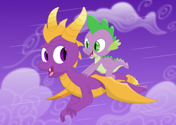 Size: 3529x2511 | Tagged: safe, artist:porygon2z, derpibooru import, spike, dragon, crossover, duo, flying, high res, spyro the dragon