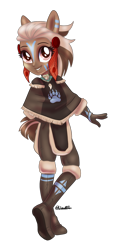 Size: 877x1900 | Tagged: safe, artist:wicked-red-art, derpibooru import, oc, oc only, oc:matoka, equestria girls, boots, clothes, commission, equestria girls-ified, female, gloves, grin, jewelry, native american, necklace, pants, poncho, ponied up, shirt, shoes, simple background, smiling, solo, tattoo, transparent background