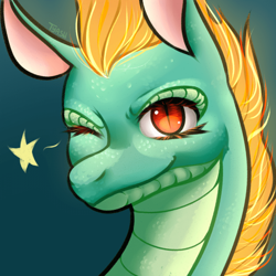 Size: 700x700 | Tagged: safe, artist:tyash, derpibooru import, tianhuo, dragon, hybrid, longma, them's fightin' herds, bust, community related, one eye closed, portrait, wink