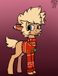 Size: 900x1165 | Tagged: safe, artist:warskunk, derpibooru import, oc, oc only, donkey, christmas sweater, clothes, feral, gradient background, male, solo, sweater, tail